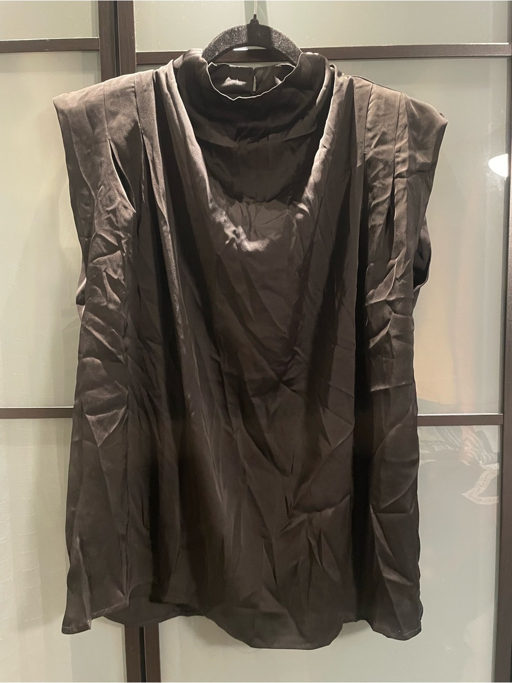 entro Black Sleeveless Draped Mock Neck Blouse NWT